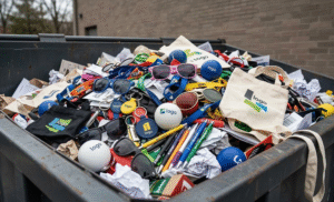 merchandise promosi yang berakhir di tempat sampah karena tidak digunakan