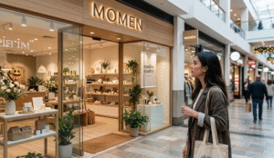 pelanggan melihat tampilan bisnis menarik pada toko modern di pusat perbelanjaan