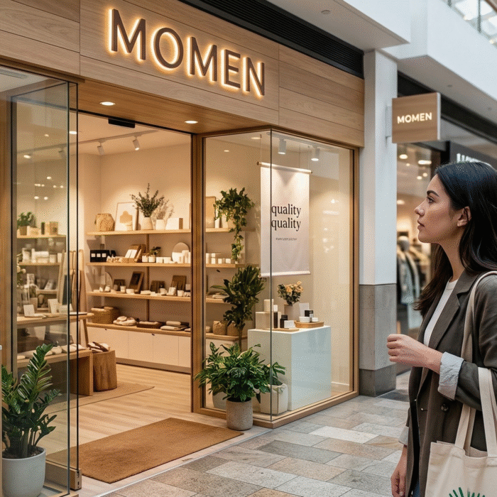 pelanggan melihat tampilan bisnis menarik pada toko modern di pusat perbelanjaan